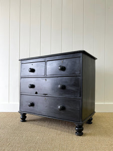 An Antique English Ebonized Black Chest of Drawers Dresser c1890