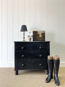 An Antique English Ebonized Black Chest of Drawers Dresser c1890