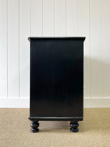 An Antique English Ebonized Black Chest of Drawers Dresser c1890