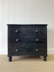 An Antique English Ebonized Black Chest of Drawers Dresser c1890