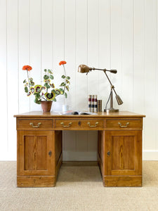 Magnificent Antique English Pine Pedestal Desk c1890