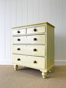An Antique English Dark Butter Yellow Chest of Drawers Dresser c1850