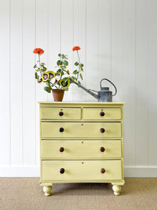 An Antique English Dark Butter Yellow Chest of Drawers Dresser c1850