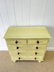An Antique English Dark Butter Yellow Chest of Drawers Dresser c1850