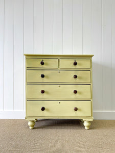 An Antique English Dark Butter Yellow Chest of Drawers Dresser c1850
